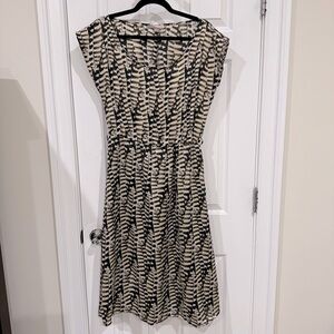 Brown Satin Print Midi Dress